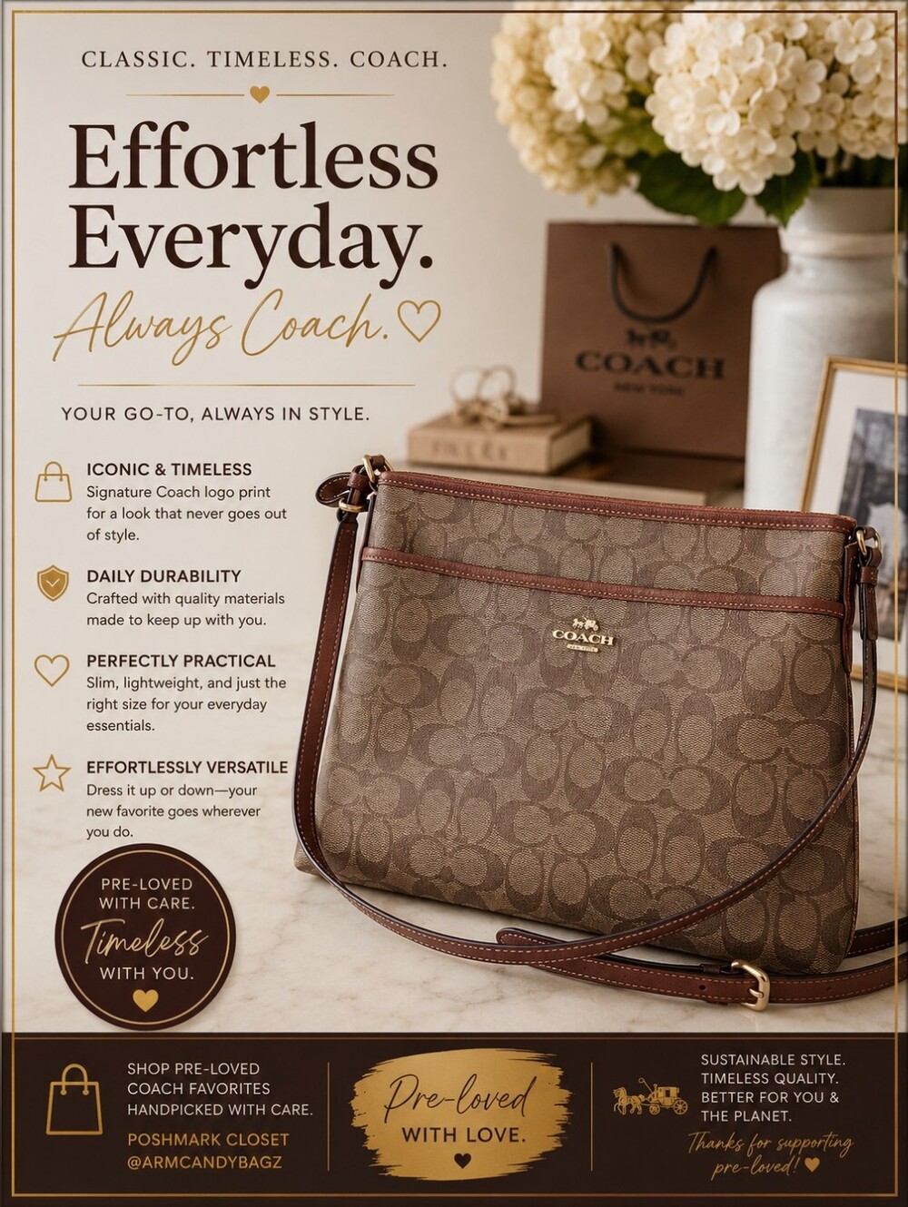 Coach Brown Signature Crossbody with Gold Hardware - Picture 1 of 11
